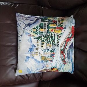 Winter Village Christmas Throw Pillow Holiday Decor Snowy Scene 😀 Lights up 😁